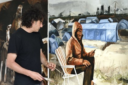 France, Val-de-Marne (94), Yvry-sur-Seine, Atelier de Fred Kleinberg, travail pour l'exposition Odyssée