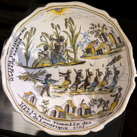 France, Charente Maritime, La Rochelle, Musée du Nouveau-Monde (New World Museum) in the Hotel Fleuriau, plate representing plantation slaves at work