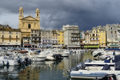 France, Haute Corse, Bastia, the harbour overlooked by St Jean Baptiste Church
