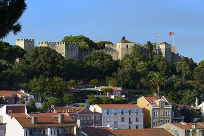 Portugal, Lisbonne, quartier de l'Alfama, le Castelo Sao Jorge (chateau Saint Georges)