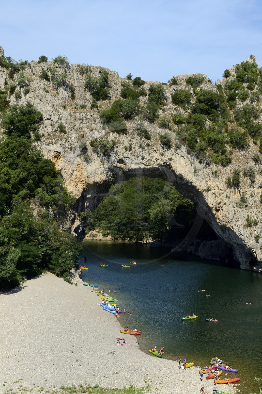 France, Ardeche, Gorges de l'Ardeche, Vallon Pont d'Arc, the Pont d'Arc on Ardeche River