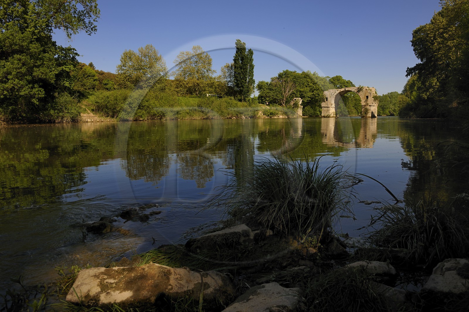 France, Herault, near Lunel, Oppidum of Ambrussum on the Via Domitia, the Pont Ambroix (Ambroix  bridge) on the river Vidourle