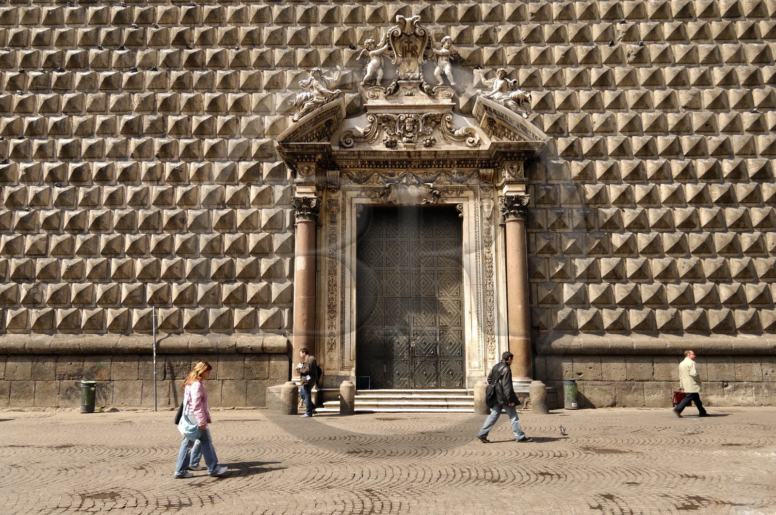 Italy, Campania, Naples, Historic center listed as World Heritage by UNESCO, Church of Gesu Nuovo built from 1584 to 1601 by architect Giuseppe Valeriano in the former Sanseverino palace, Renaissance facade