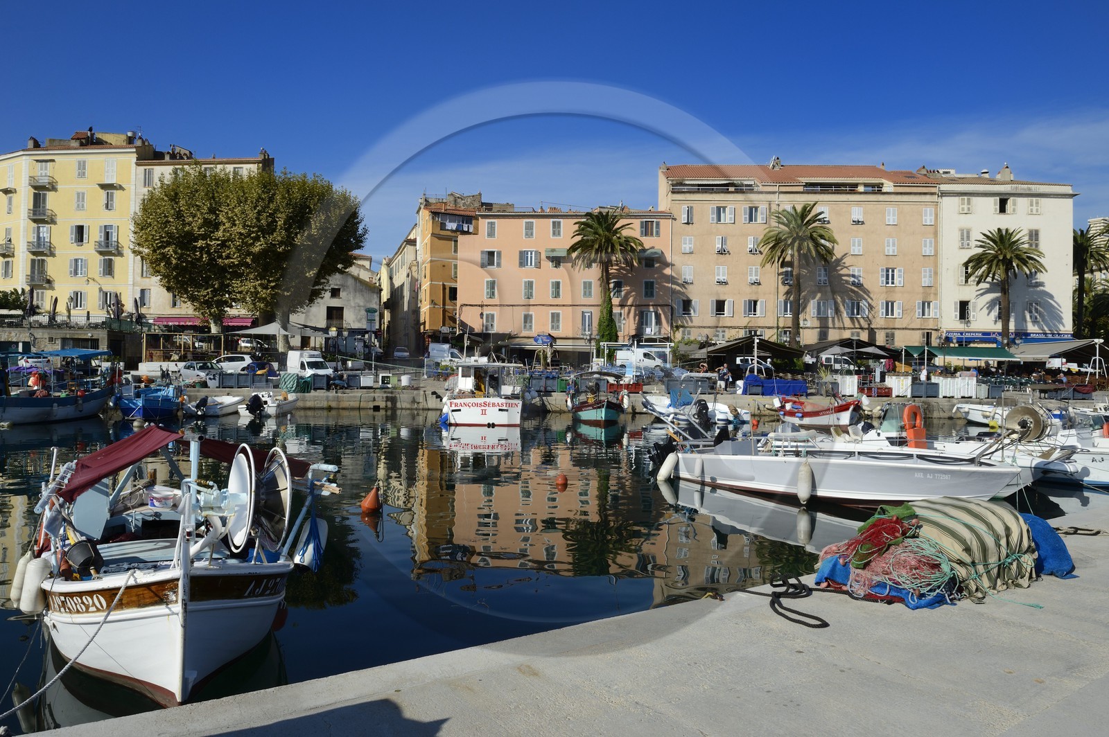 France, Corse du Sud, Ajaccio,  the Tino Rossi fishing harbour and the quai Napoleon