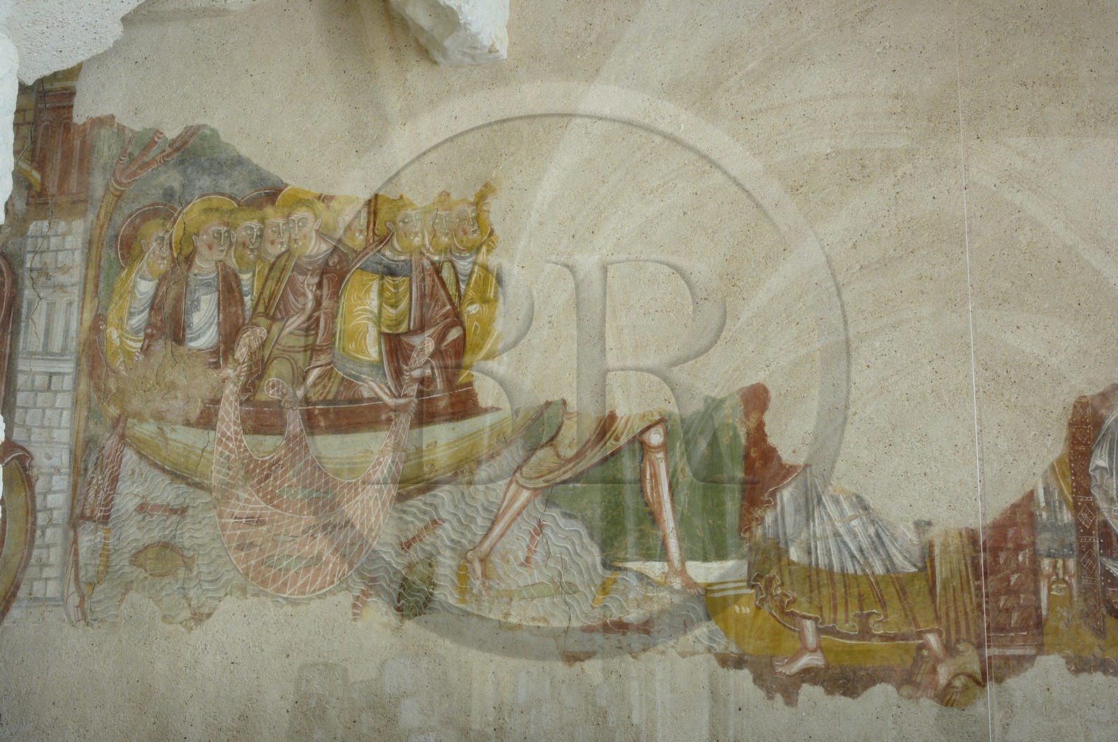 France, Loir-et-Cher (41), Vendôme, fresques romanes peintes entre la fin du XIe et le début du XIIe siècle de la salle capitulaire du cloitre de l'ancienne abbaye de la Trinité