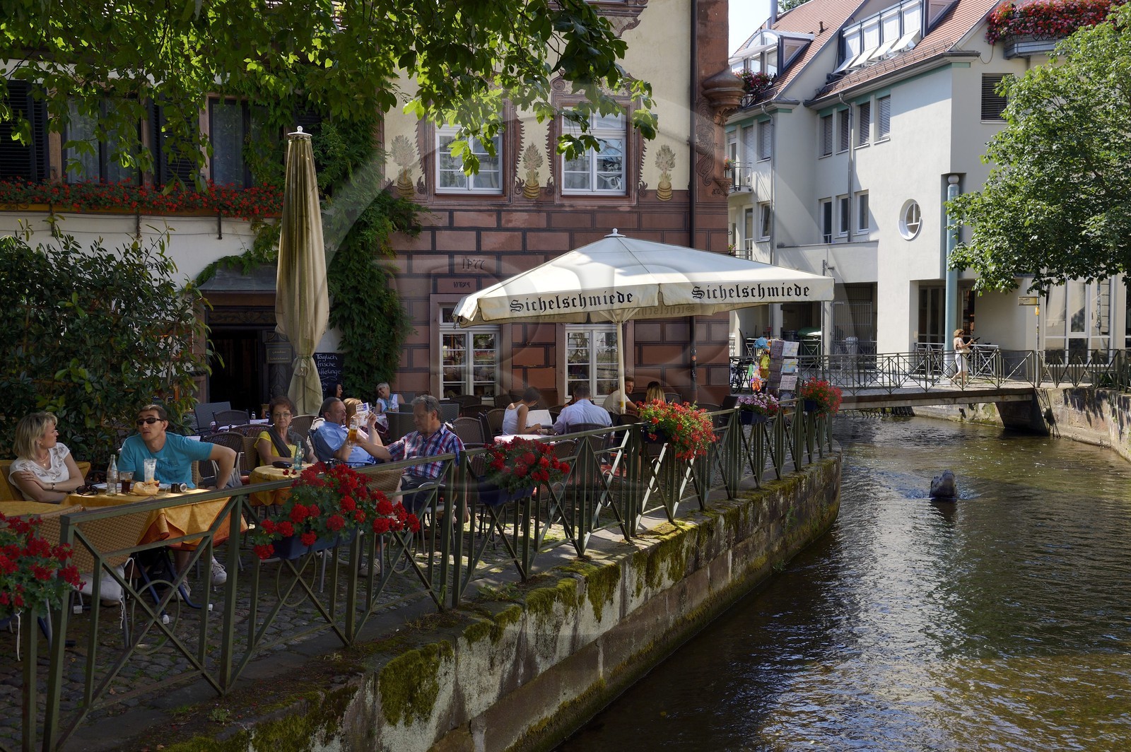 Germany, Baden-Wurttemberg, Freiburg im Breisgau, former tannery district, Gerberau street along the Gewerbekanal in the snails suburb (Schnecken-vorstadt)