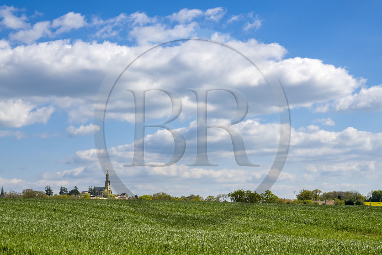 France, Vendee, Sèvremont, Saint Michel Mont Mercure, the church with its statue of the Archangel Saint-Michel