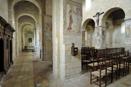France, Loir et Cher, Lavardin, labelled Les Plus Beaux Villages de France (The Most Beautiful Villages of France), St Genest Church in Romanesque style of the 11th century, Romanesque frescoes dating from the 12th to the 15th century