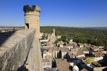 France, Gard, Uzes, cathedral Saint-Theodorit and the Fenestrelle tower seen from the Tour Bermonde in the Duche castle