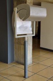 France, Bouches du Rhone, Marseille, architectural work of Le Corbusier, listed as World Heritage by UNESCO, Cite Radieuse or Radiant City by Le Corbusier, the ambulatory between the 3rd and the 4th floor, lamppost