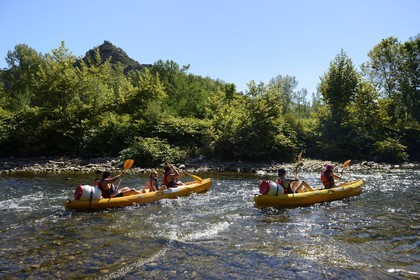France, Ardeche, Les Vans, kayaks going down the Chassezac River