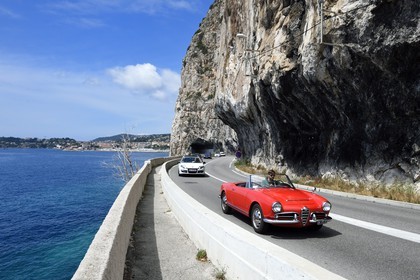 France, Alpes-Maritimes, Eze-sur-Mer, collection convertible Alfa Romeo Giulietta on the Basse Corniche road at Cap Roux