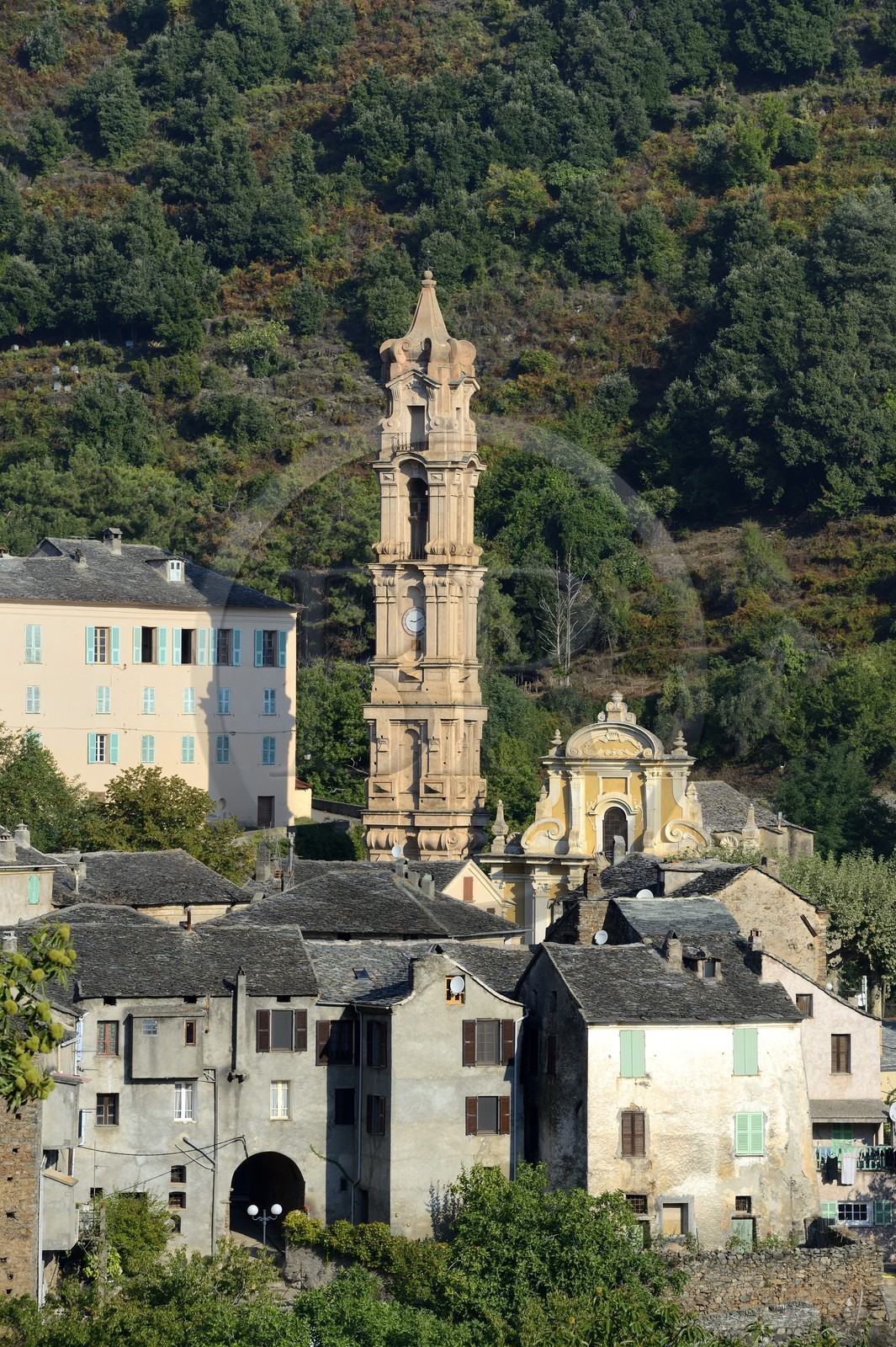 France, Haute Corse, Castagniccia, village of La Porta, baroque church of St. John the Baptist