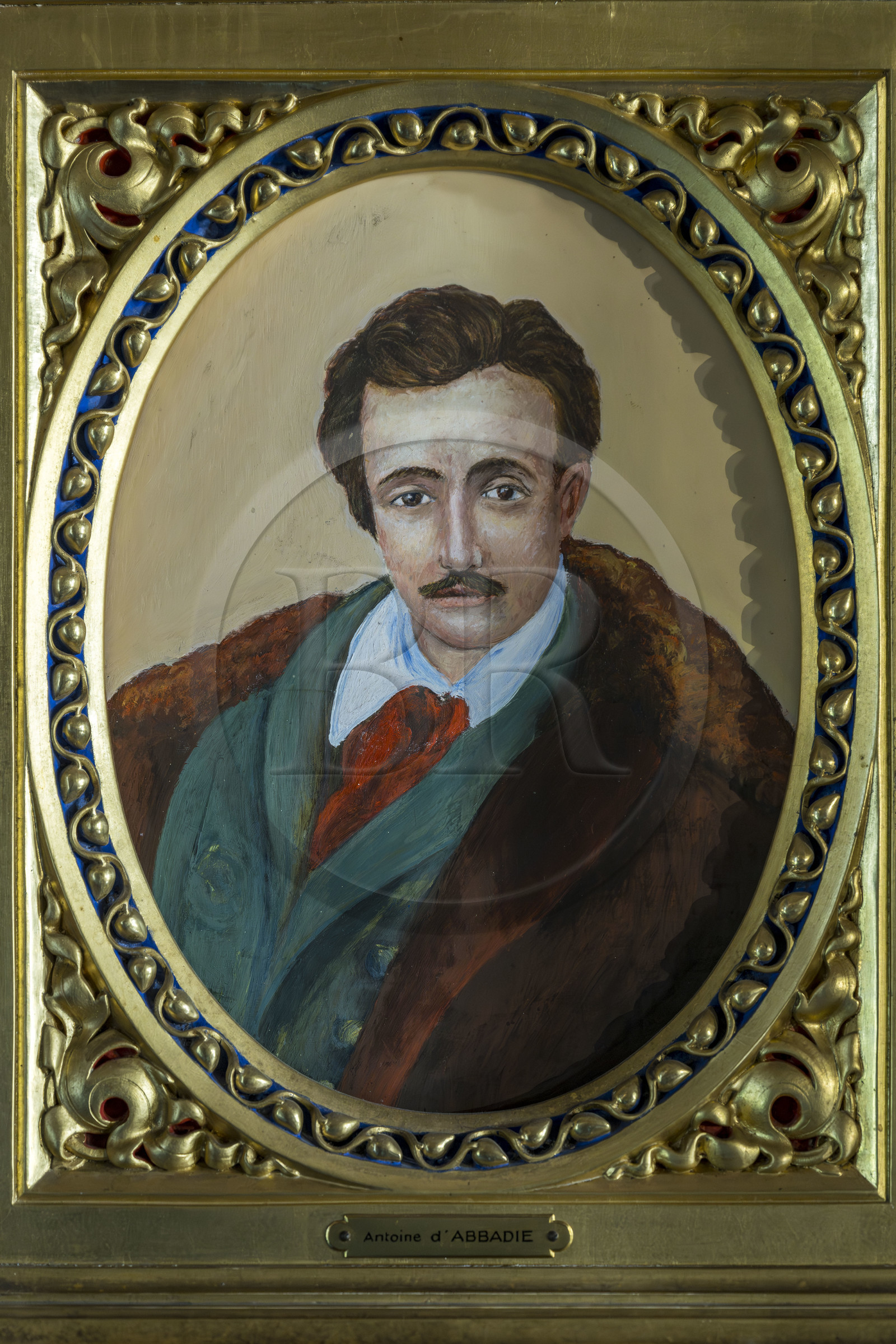 France, Pyrenees Atlantiques, Basque Country coast, Hendaye, Abbadia castle built in 1870 by Eugène Viollet-le-Duc for Antoine d'Abbadie d'Arrast, Antoine d'Abbadie portrait in Virginia's room