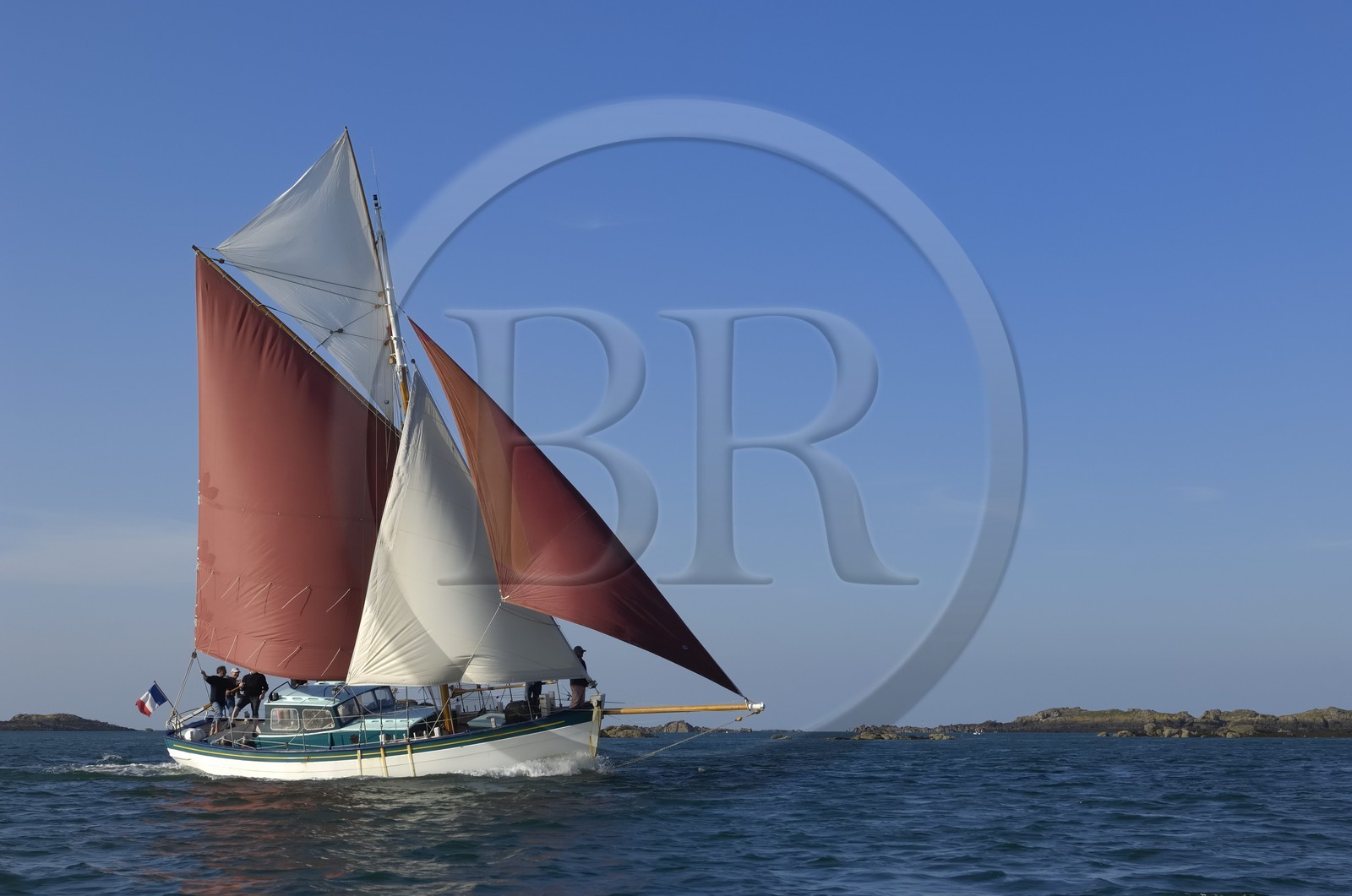 France, Manche, Iles Chausey, the Courrier des Iles boat painted by painter Marin Marie, an Official Painter of the French Navy