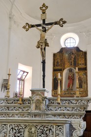 France, Haute-Corse (2B), Calvi, la citadelle, la cathédrale Saint-Jean-Baptiste, maître-autel typique de la Renaissance ligure