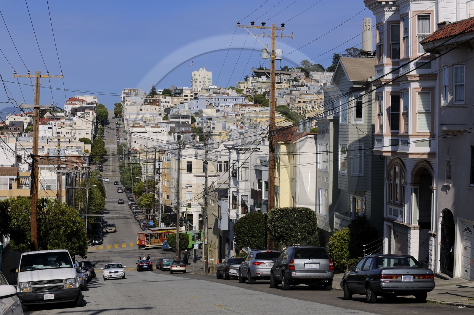 Etats-Unis, Californie, San Francisco, Lombard street à cheval entre le quartier de Russian Hill et de North Beach