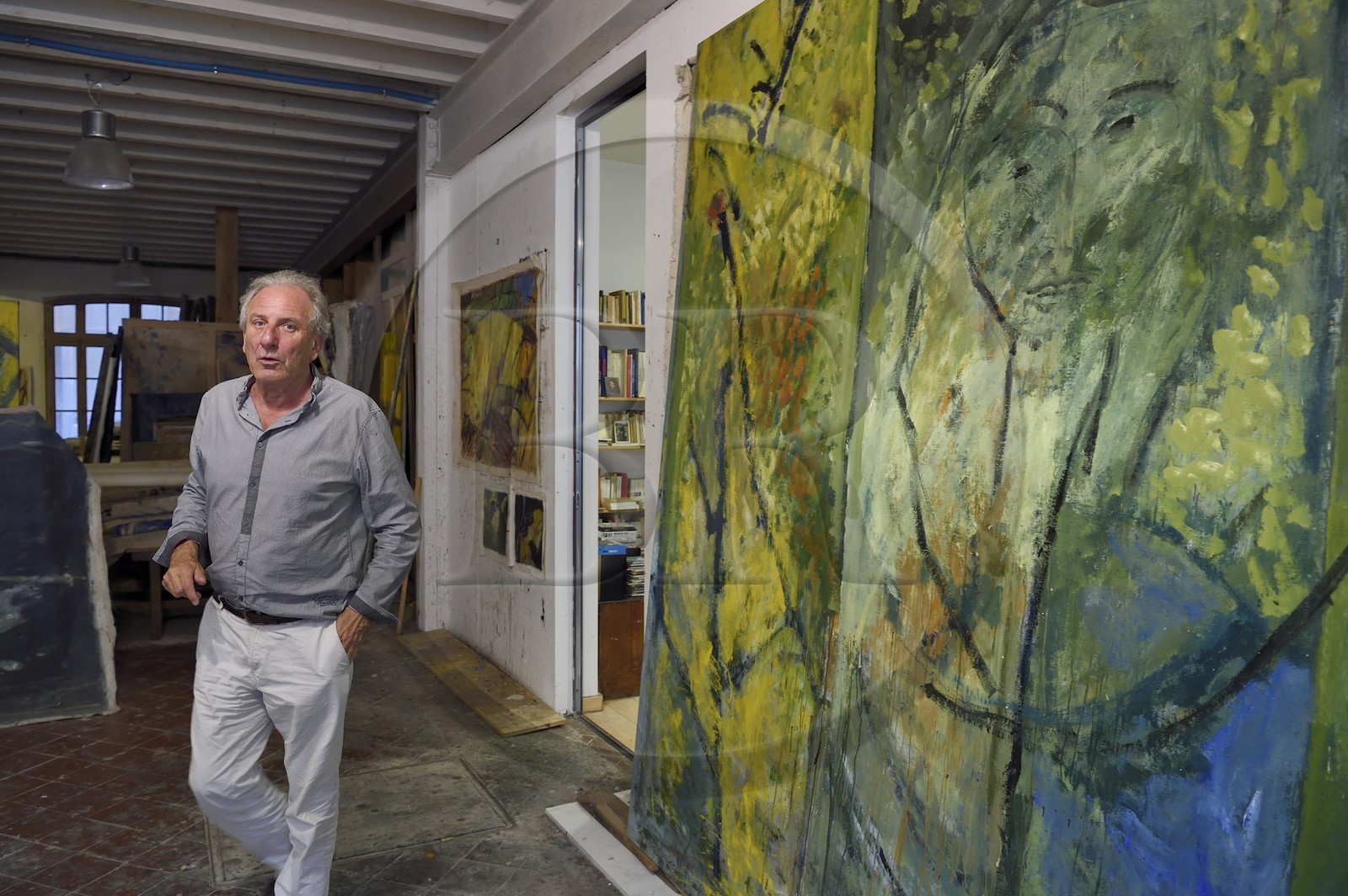 France, Var, Toulon, the artist painter Serge Plagnol in his studio