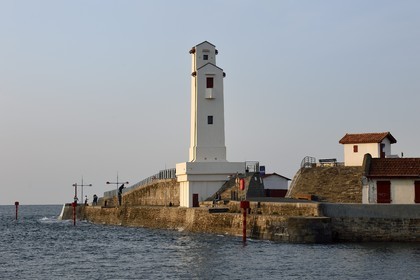 France, Pyrenees Atlantiques, Basque Country, Saint Jean de Luz, the fishing port, the harbor lighthouse built by André Pavlovsky and classified as a historical monument
