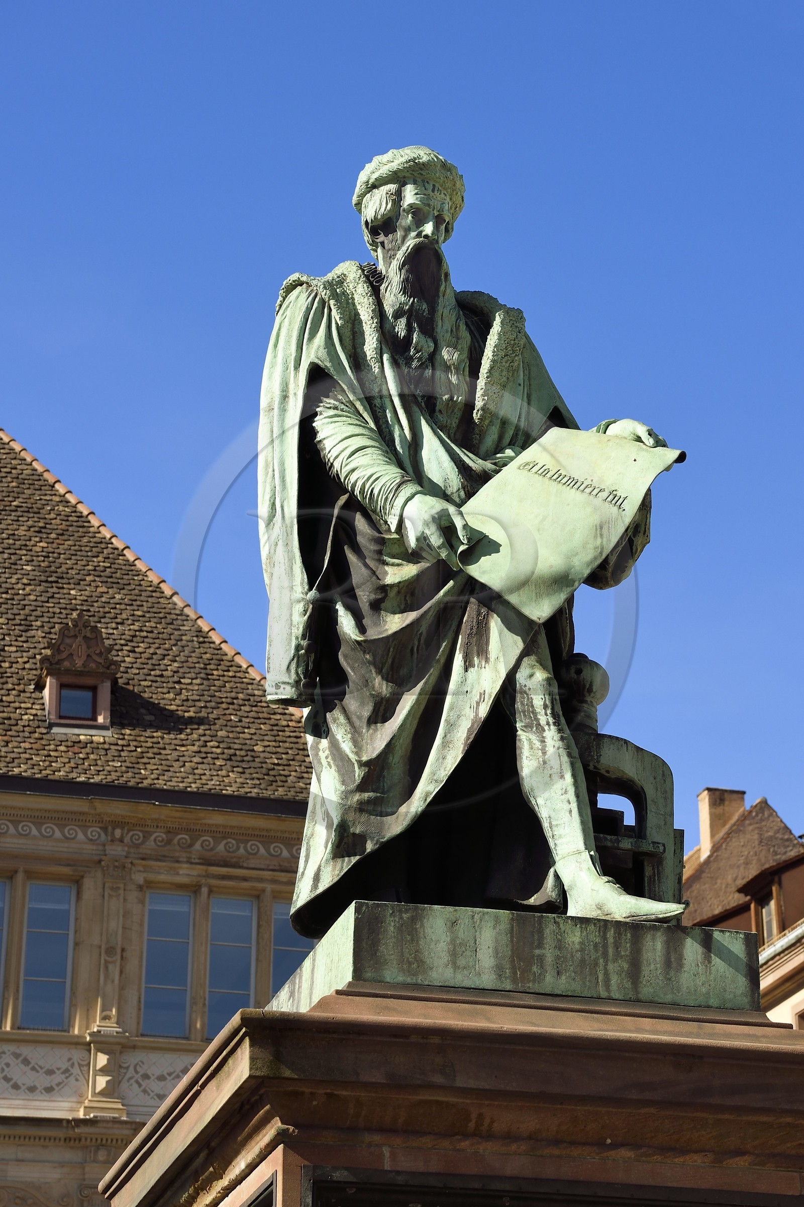 France, Bas Rhin, Strasbourg, old town listed as World Heritage by UNESCO, Place Gutenberg, the statue of Gutenberg by the sculptor David d'Angers