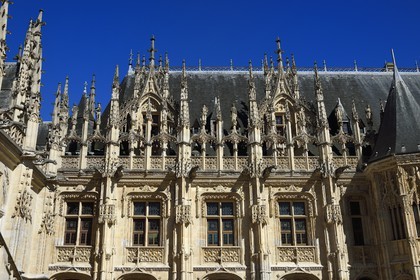 France, Seine Maritime, Rouen, the Palais de Justice (Courthouse) which was once the seat of the Parlement (French court of law) of Normandy and a rather unique achievements of Gothic civil architecture from the late Middle Ages in France, facade of the court