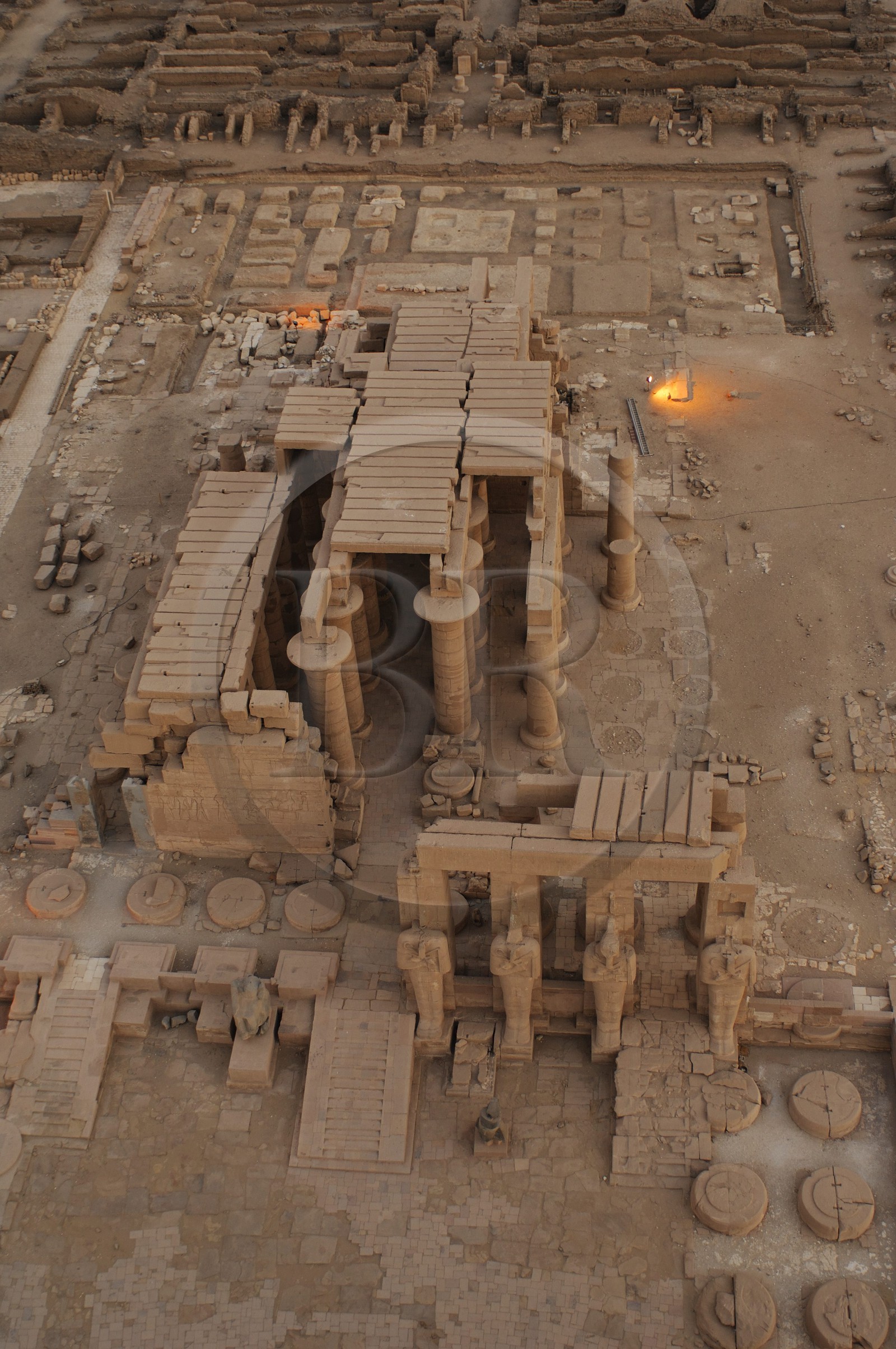 Egypt, Upper Egypt, Nile Valley, surroundings of Luxor, West bank, Thebes Necropolis listed as World Heritage by UNESCO, Ramesseum Temple (aerial view)