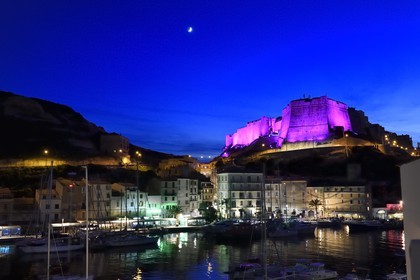 France, Corse du Sud, Bonifacio, the port overlooked by the Citadel in the upper town