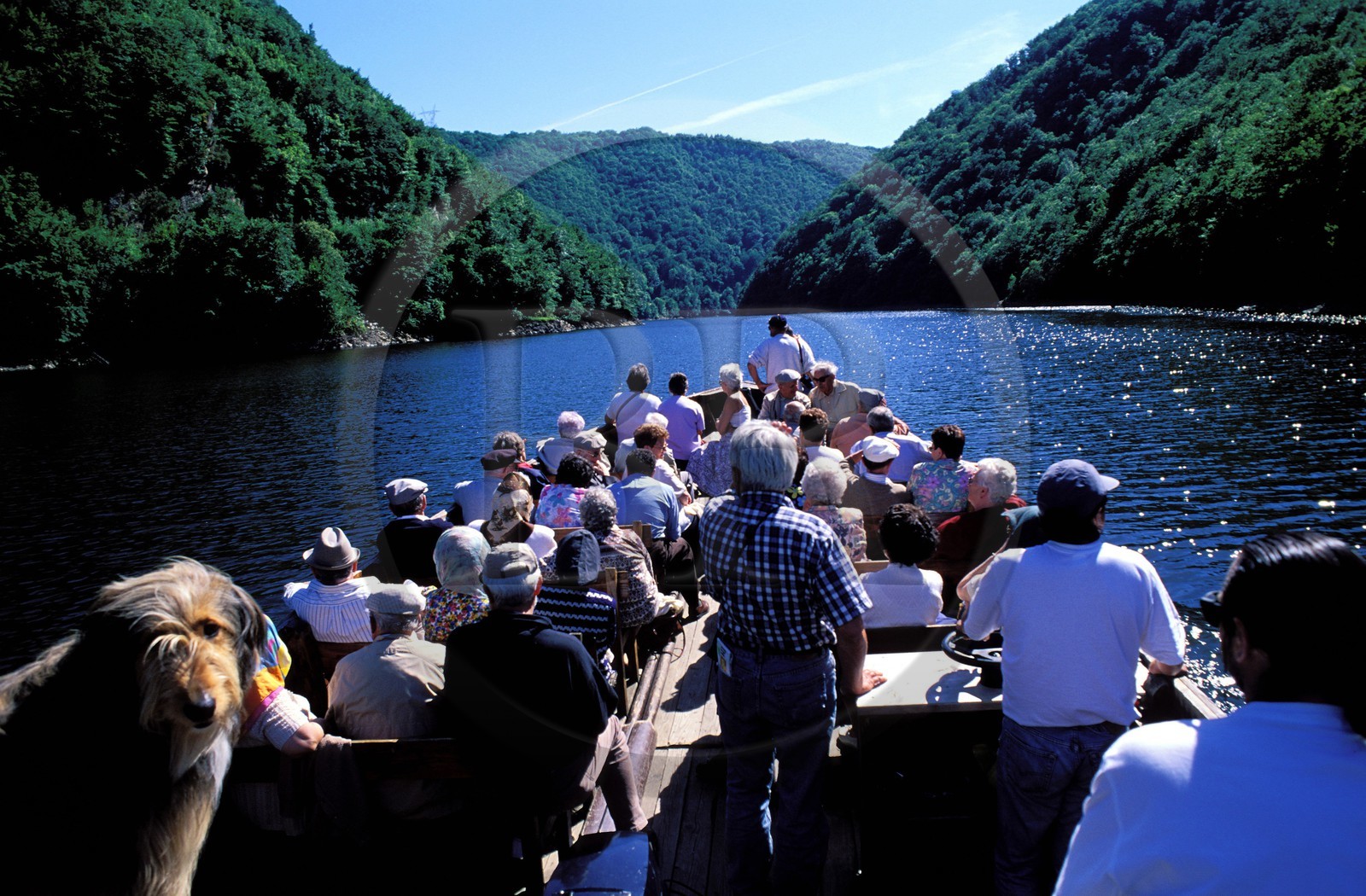 France, Correze, gimbarde boat on the Dordogne river