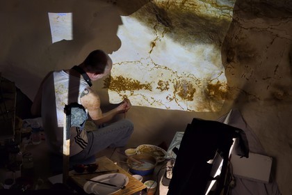 France, Dordogne, Montignac, the Atelier des Fac-Similés du Périgord (Perigord's Facsimile Workshop AFSP) specialised in mineral reproduction of prehistoric painted walls using “stone veil” patented technique and in charge of the Lascaux cave’s walls faithfull reconstitution, reproductions of the paintings, compulsory mention Atelier des Fac-Similés du Perigord