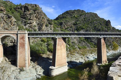 France, Haute Corse, railway bridge over the Golo river between Ponte-Novo and Ponte-Leccia