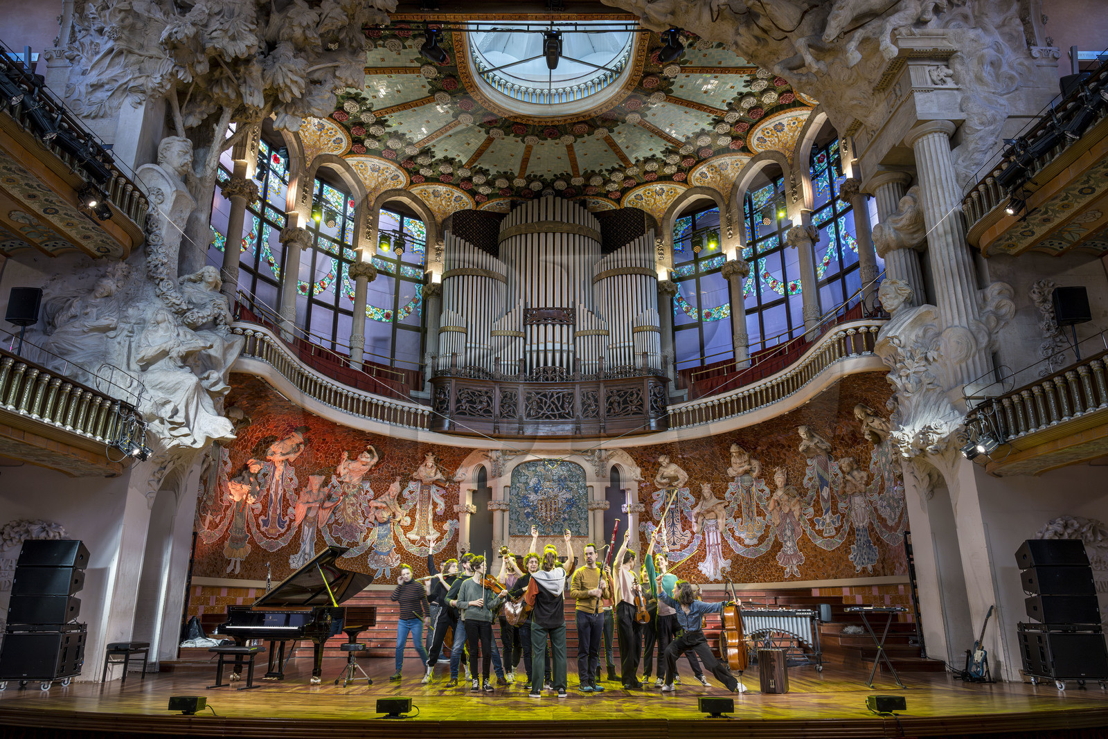 Spain, Catalonia, Barcelona, Palau de la Musica Catalana (Catalan Music Palace), concert hall designed by the architect of Catalan modernism Lluis Domènech i Montaner, a UNESCO World Heritage Site