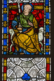 France, Paris, Musée de Cluny - Musée national du Moyen-Age (Middle Ages Museum in the former Hotel de Cluny), stained glass representing Saint Paul (1270-1300) from the royal castle of Rouen