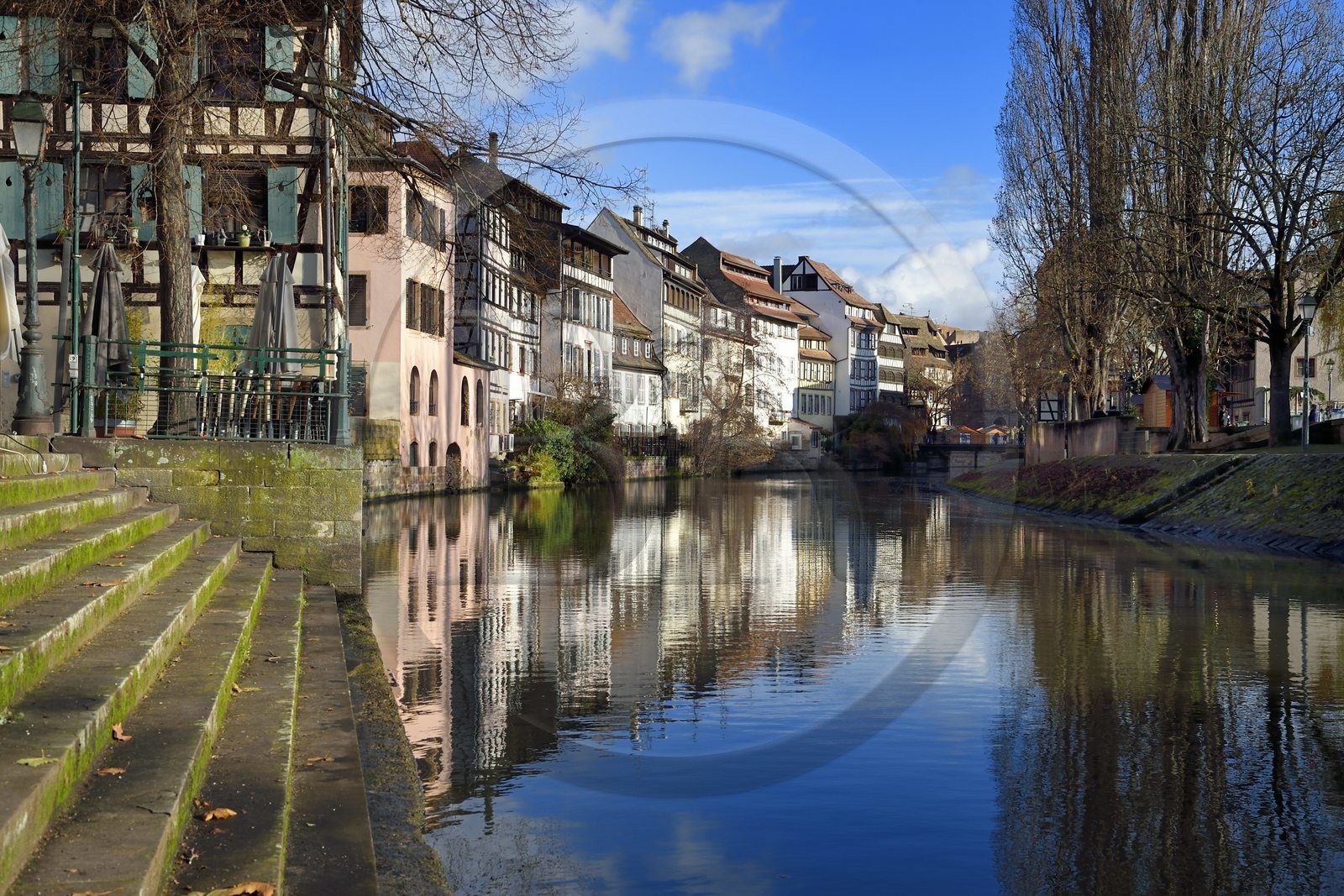 France, Bas Rhin, Strasbourg, old town listed as World Heritage by UNESCO, la Petite France District, quai de la Bruche left and quai de la Petite France along one of the branches of the Ill river