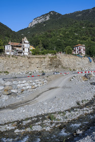 France, Alpes-Maritimes (06), parc national du Mercantour, Haute-Vésubie, Saint-Martin-Vésubie, la vallée reste très touchée par la tempête Alex du 2 octobre 2020, la maison du Clos Joli emporté par la tempête