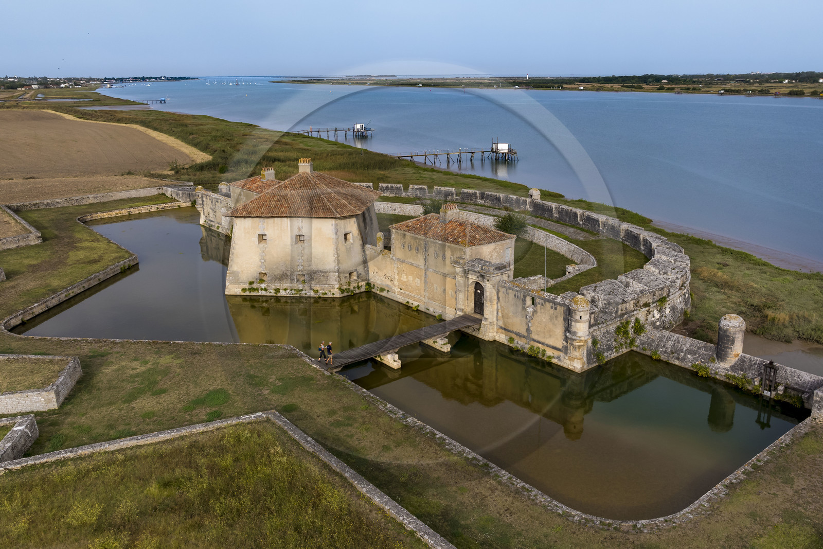 France, Charente Maritime, Saint Nazaire sur Charente, Fort Lupin on Charente River banks built by Vauban (aerial view)