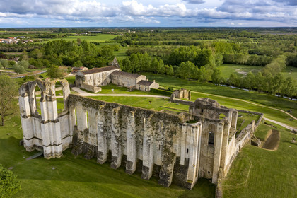 France, Vendée (85), Parc Interrégional du Marais Poitevin labellisé Grand Site de France, Maillezais, vestiges de l'abbaye Saint-Pierre de Maillezais (vue aérienne)
