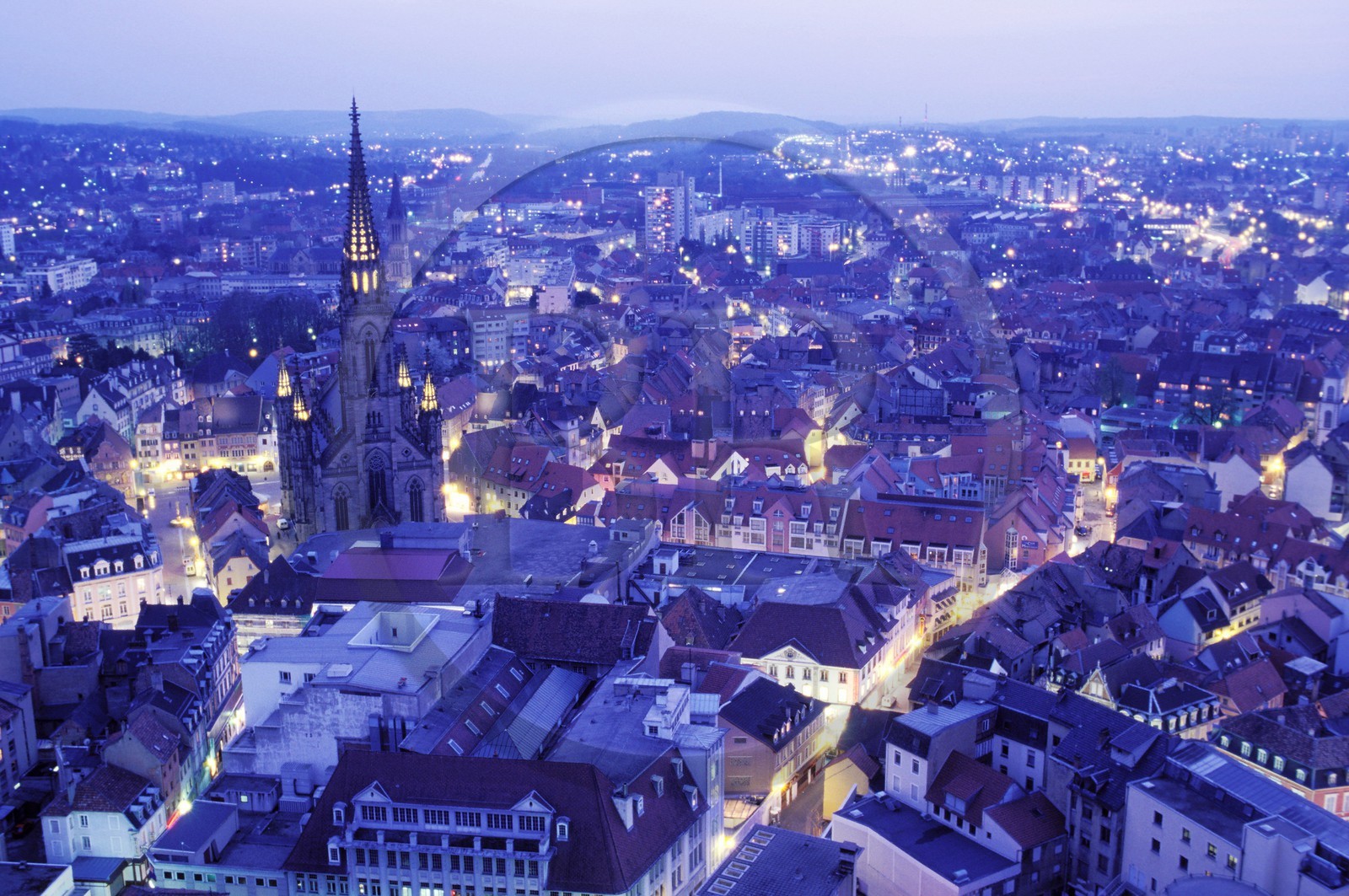 France, Haut-Rhin (68), Mulhouse à la tombée de la nuit