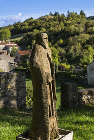 France, Aveyron, Causses and the Cévennes, cultural landscape of Mediterranean agro-pastoralism, listed as World Heritage by UNESCO, Sainte-Eulalie-de-Cernon, Templar Commandery, modern sculpture representing a Knight of the Order of the Temple