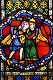 France, Bas-Rhin (67), Strasbourg, vieille ville classée au Patrimoine Mondial de l'UNESCO, musée de l'Oeuvre Notre Dame et Arts du Moyen-Age, Joab general du Roi David tue Amasa, scène de l'Ancien Testament