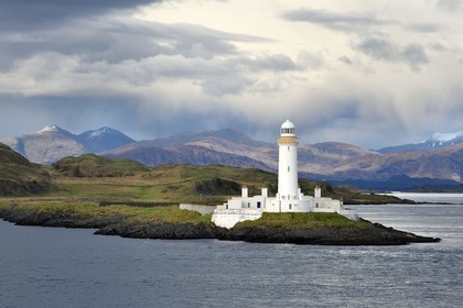United Kingdom, Scotland, Highland, Inner Hebrides, Loch Linnhe, Isle of Lismore Eilean Musdile lighthouse, east of Mull island between Oban and Craignure on Mull