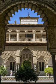 Espagne, Andalousie, Séville, Alcazar de Séville (Reales Alcazares de Sevilla), classé Patrimoine Mondial de l'UNESCO, Mudejar Palace or Palace of Pedro I, la Cour des Demoiselles (Patio de las Doncellas)
