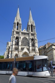 France, Bouches du Rhone, Marseille, tramway infront of the Reformed Church at the top of the Canebiere Avenue