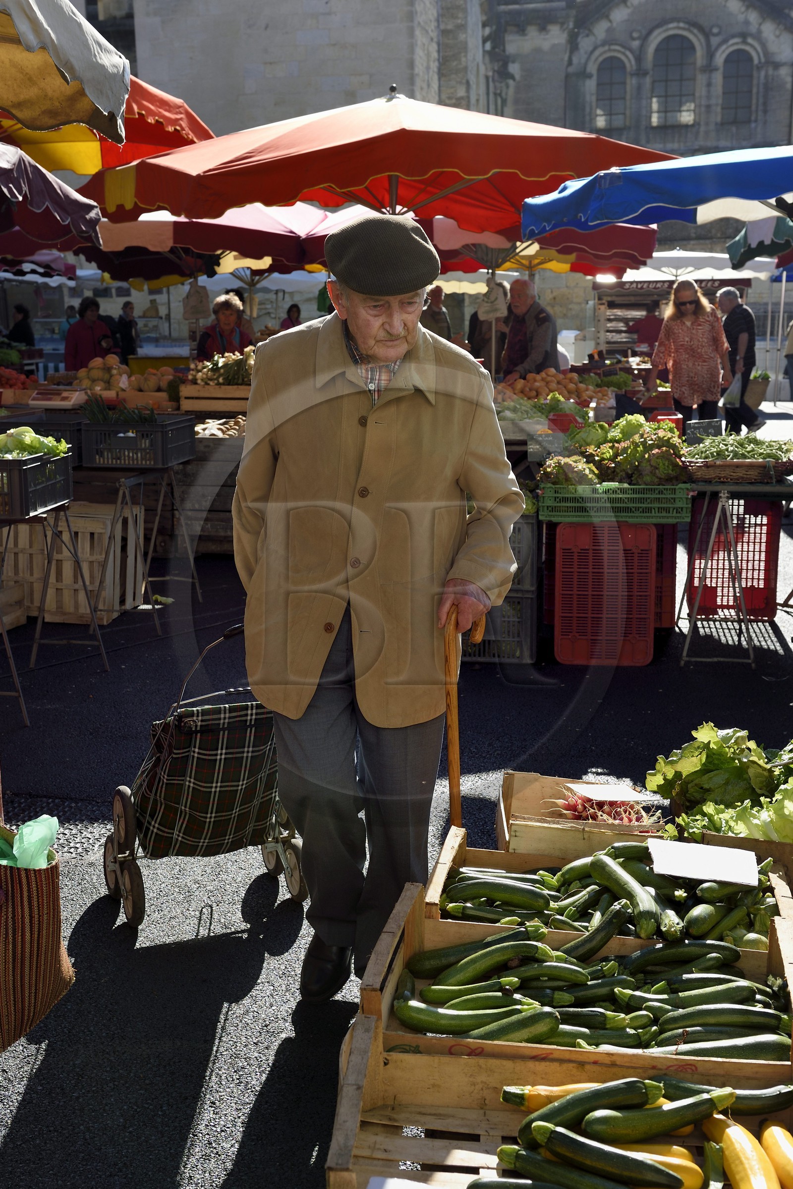 France, Dordogne, White Perigord,  Perigueux, the market place de la Clautre in front of the Saint-Front Cathedral