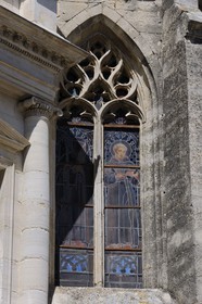 France, Gard, Uzes, listed as town of art and history, Duke's castle called the Duche d'Uzes, listed as historical monument, stained glass window of the chapel