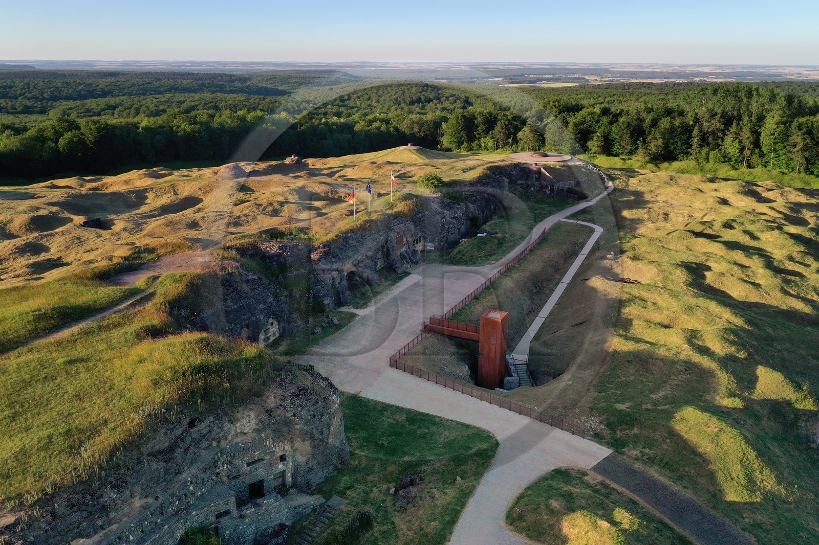 France, Meuse, Douaumont, Fort Douaumont, defense centerpiece around Verdun (aerial view)