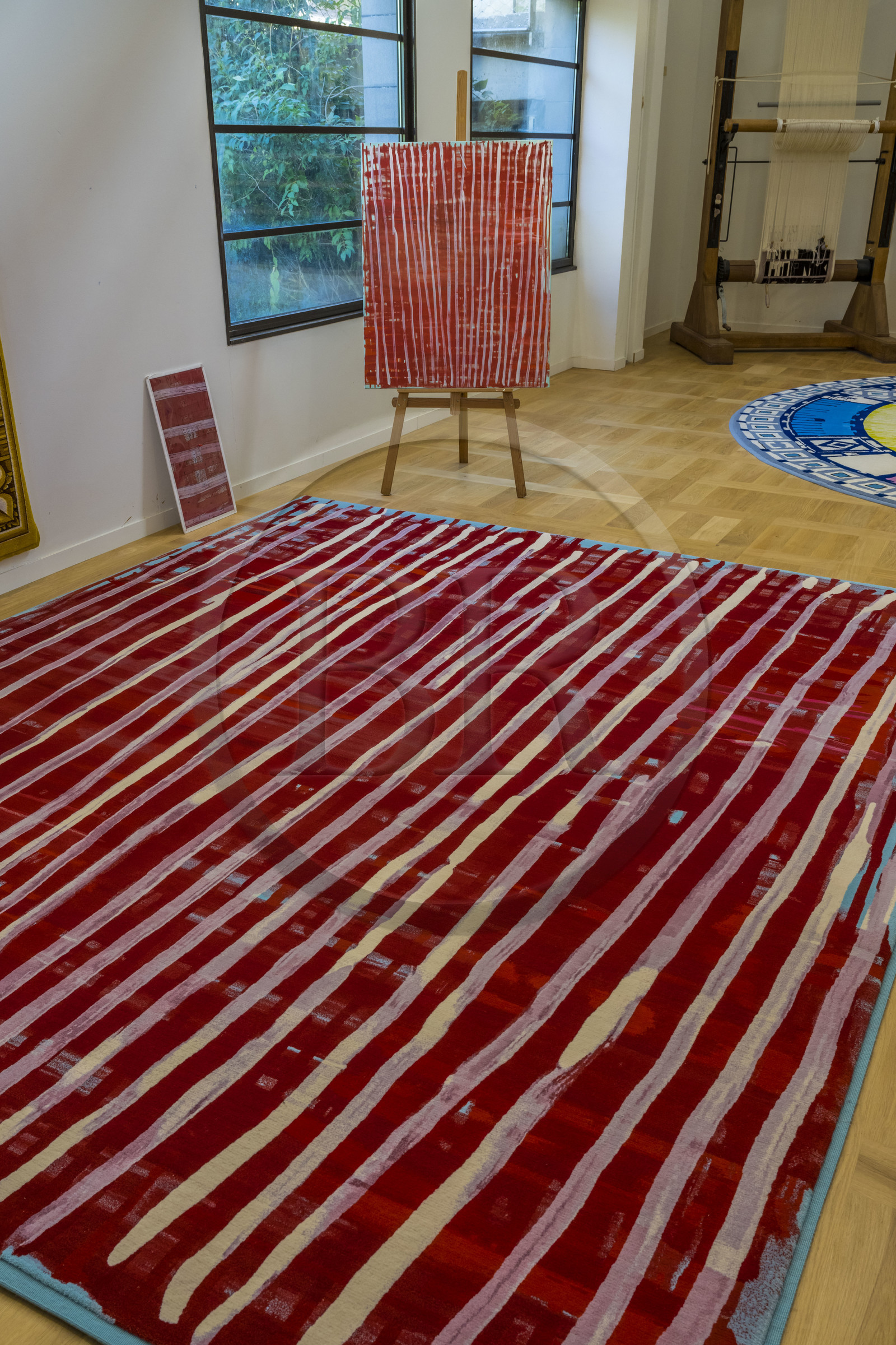 France, Herault, Lodève, Manufacture de la Savonnerie (Savonnerie manufactory) unique annex of the National Carpet Factory of the Savonnerie des Gobelins in Paris, Velvet carpet designed by Marie-Claude Bugeaud, Plié-Déplié (2016) Mobilier National collection