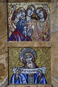 France, Allier (03), Vichy, Notre Dame des Malades (Our Lady of the Sick) church and Saint Blaise church, Art Deco details on the mosaics in onyx and Briare enamels of the choir wall