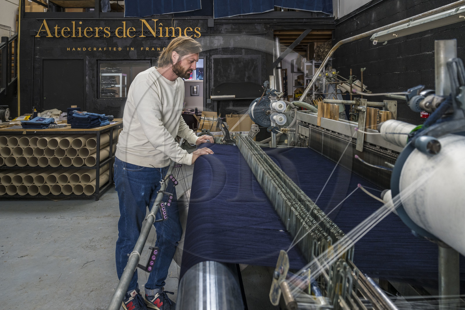 France, Gard, Nimes, Guillaume Sagot, founder of the Atelier de Nîmes which relaunched the manufacture of traditional denim fabrics