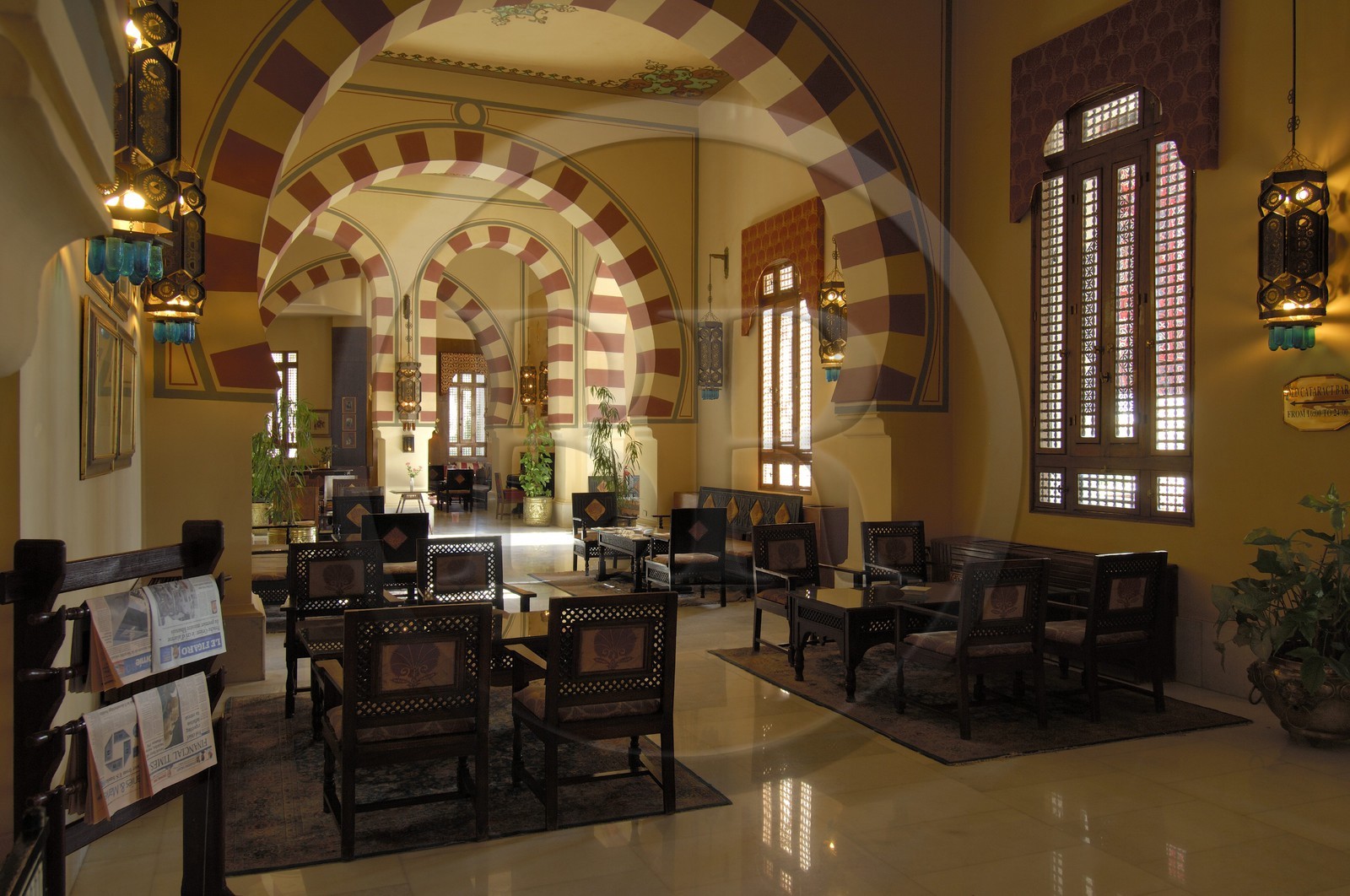 Egypte, Haute Egypte, Nubie, vallée du Nil, Assouan, l'hotel Old Cataract, le lobby
