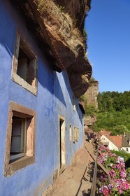 France, Bas Rhin, Parc regional des Vosges du nord (Northern Vosges Regional Natural Park), Eschbourg, Maisons des Rochers (Rocks houses) of Graufthal, semi-troglodytic houses of the 18th century and inhabited until 1958